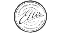 Circular logo with cursive "Ellis", "Established 1822", and phrases "Contemporary Wines" and "Traditional Values" surrounding it.