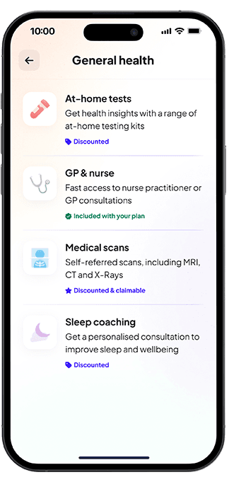 Simplyhealth general health mobile screen